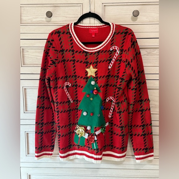 Joyland Festive Red Plaid Christmas Sweater - Picture 3 of 7